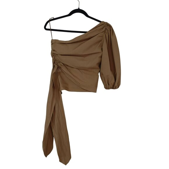 OlivaCeous Top Size M Ruched Sleeve & Draped Sash Detail One-Shoulder - Picture 10 of 13